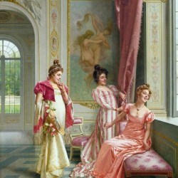 Three ladies gazing at the window